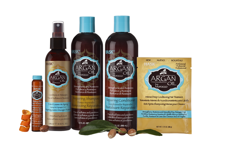 Hask argan ingredient lineup with 5in1